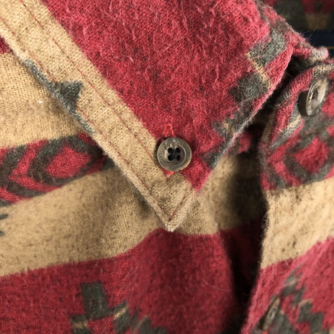 2000'S WOOLRICH Native Pattern Long Sleeve Button-Down Flannel Shirt, Men's Size L cotton Khaki type beige Vintage Second Hand