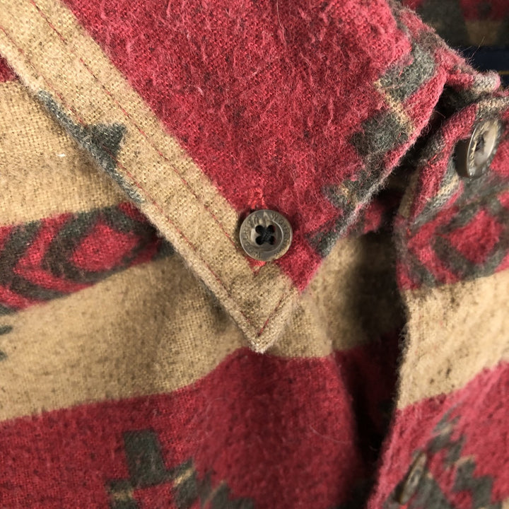 2000'S WOOLRICH Native Pattern Long Sleeve Button-Down Flannel Shirt, Men's Size L cotton Khaki type beige Vintage Second Hand
