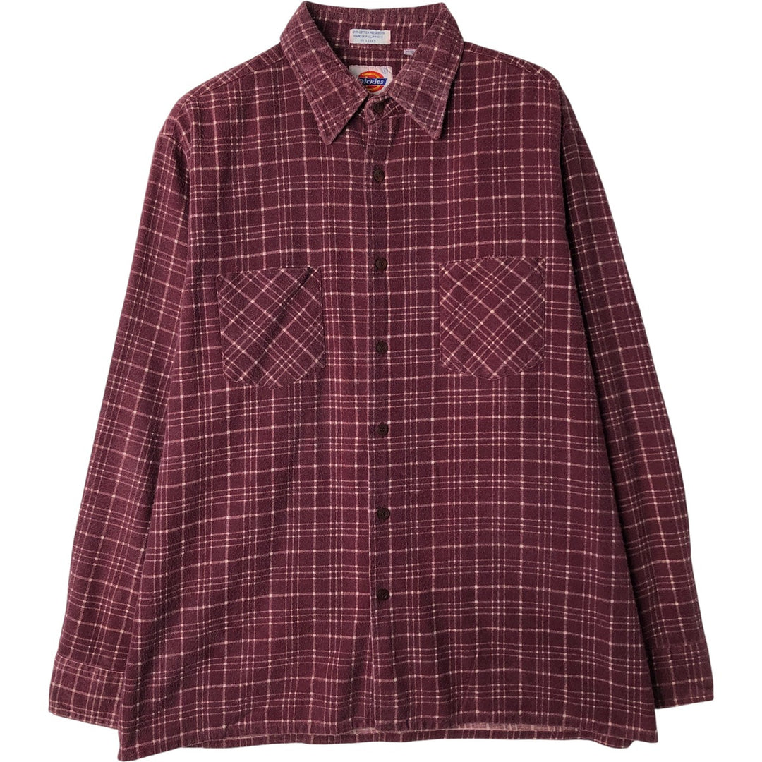 Vintage 1980'S Dickies Long Sleeve Printed Flannel Check Shirt, Men's Size L cotton Purple type red-purple Vintage Second Hand