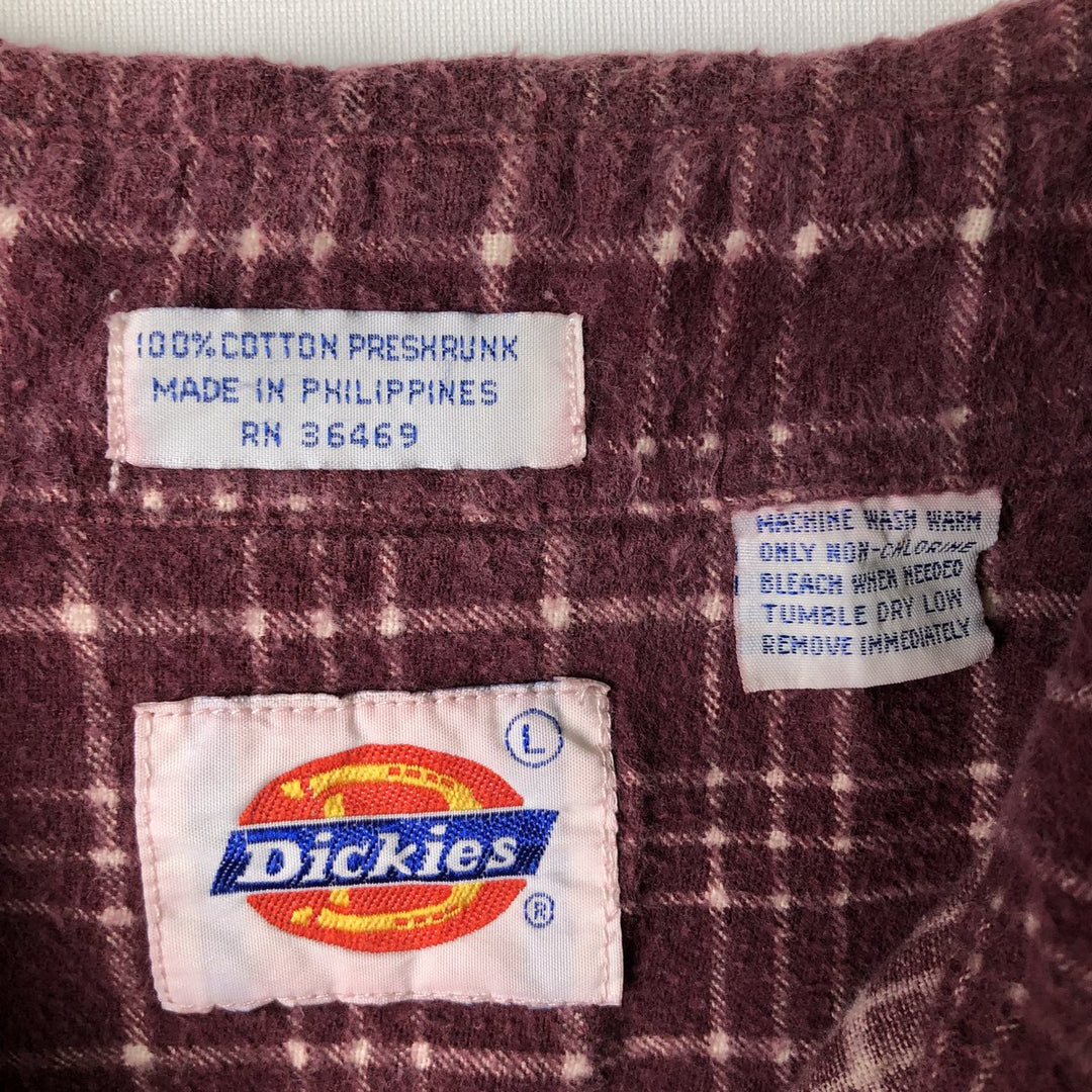 Vintage 1980'S Dickies Long Sleeve Printed Flannel Check Shirt, Men's Size L cotton Purple type red-purple Vintage Second Hand