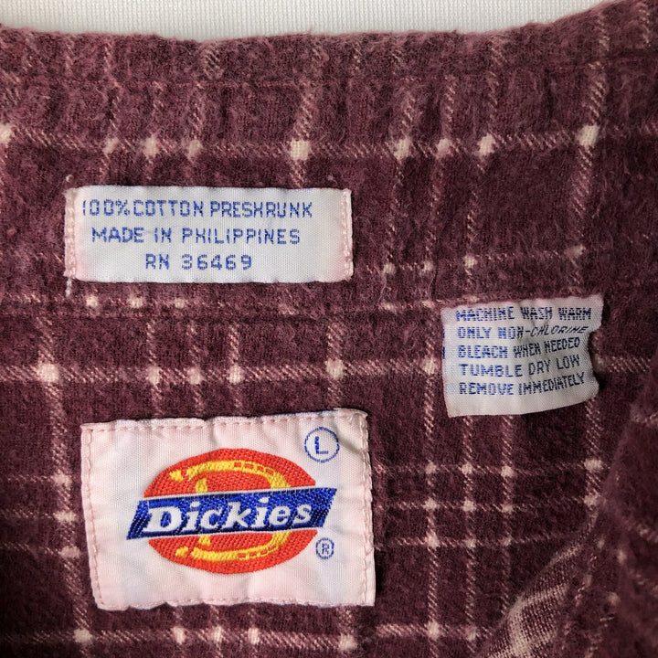 Vintage 1980'S Dickies Long Sleeve Printed Flannel Check Shirt, Men's Size L cotton Purple type red-purple Vintage Second Hand