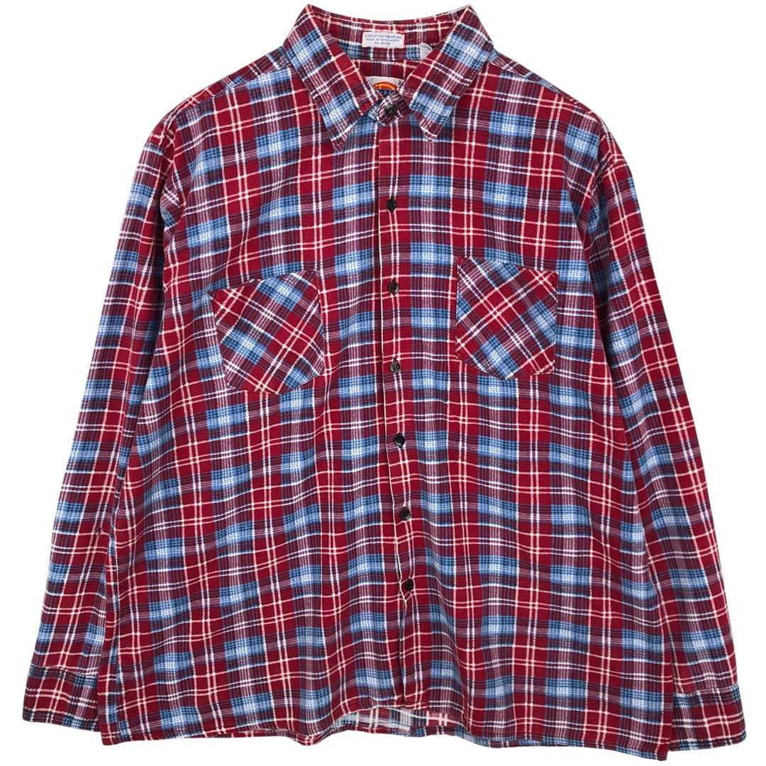 Vintage 80s-90'S Dickies Long Sleeve Printed Flannel Check Shirt, Box Shirt, Men's Size XL cotton red type Vintage Second Hand