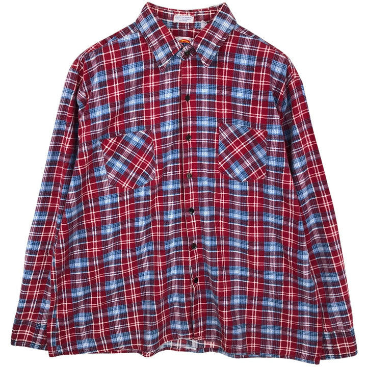 Vintage 80s-90'S Dickies Long Sleeve Printed Flannel Check Shirt, Box Shirt, Men's Size XL cotton red type Vintage Second Hand