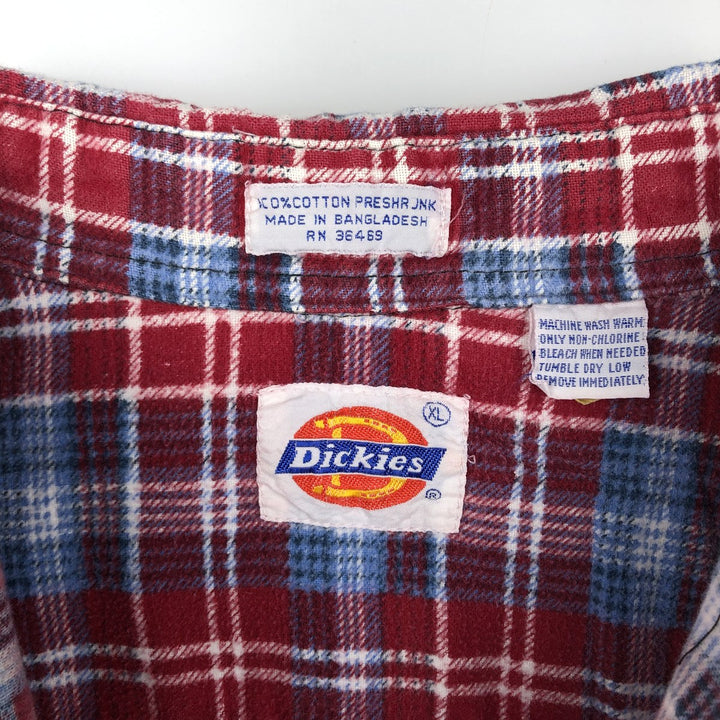 Vintage 80s-90'S Dickies Long Sleeve Printed Flannel Check Shirt, Box Shirt, Men's Size XL cotton red type Vintage Second Hand