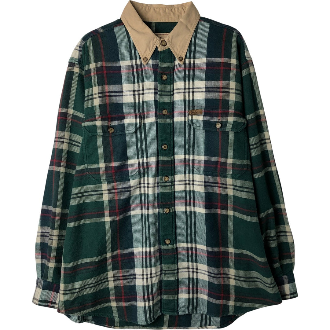 2000'S WOOLRICH long-sleeved button-down flannel check shirt, men's size L cotton Green type dark green Vintage Second Hand