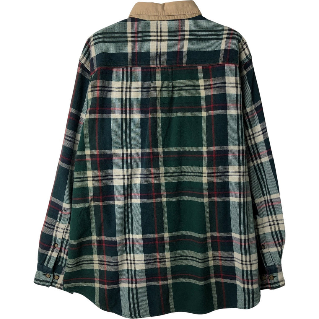 2000'S WOOLRICH long-sleeved button-down flannel check shirt, men's size L cotton Green type dark green Vintage Second Hand