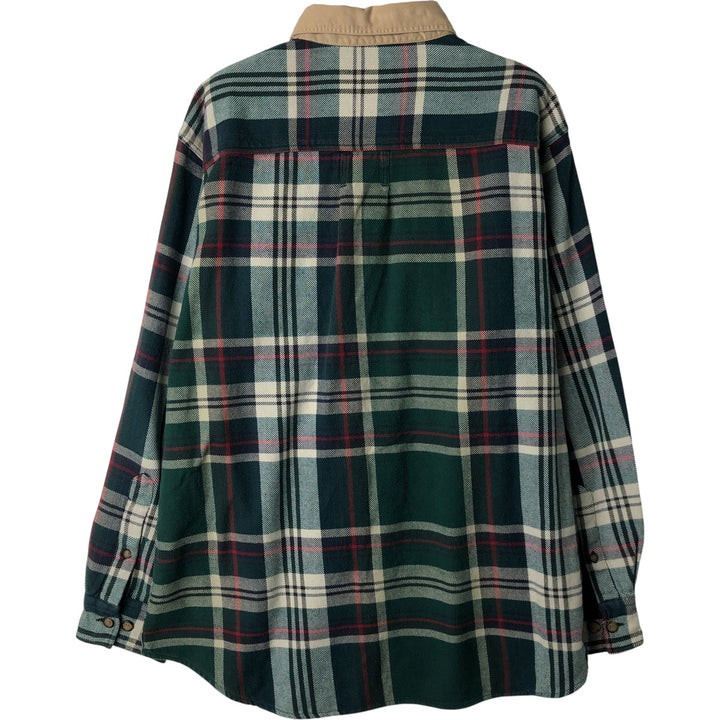 2000'S WOOLRICH long-sleeved button-down flannel check shirt, men's size L cotton Green type dark green Vintage Second Hand