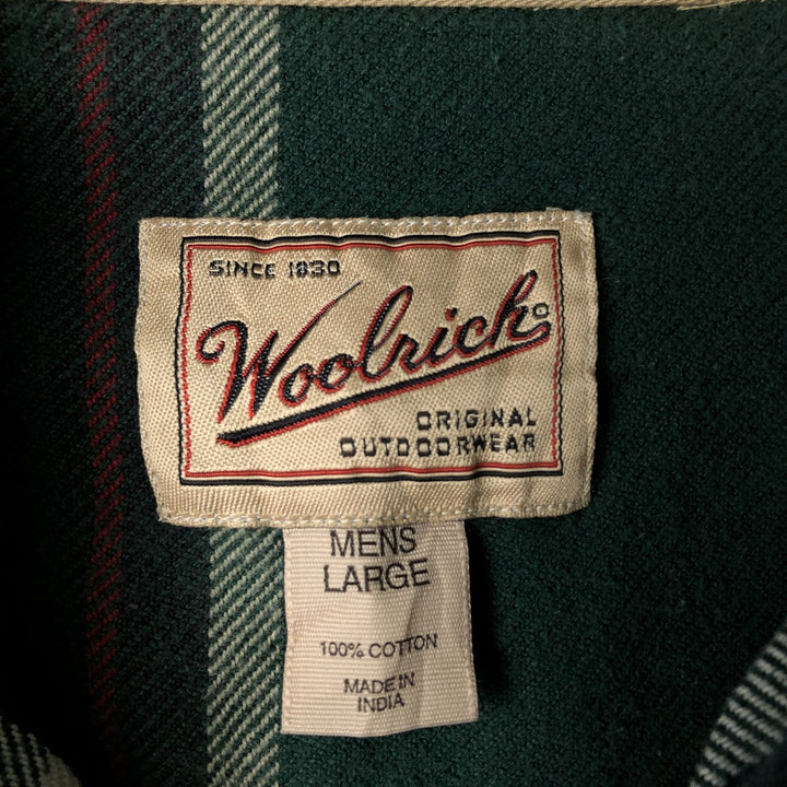 2000'S WOOLRICH long-sleeved button-down flannel check shirt, men's size L cotton Green type dark green Vintage Second Hand