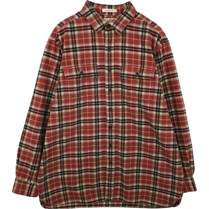 Vintage LLBean 90s-00'S Shammy Shirt, Check Pattern, Long Sleeve, Men's Size XL cotton orange type Vintage Second Hand
