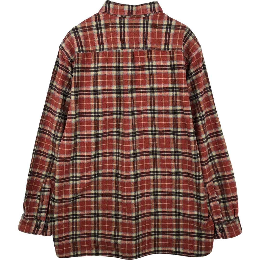 Vintage LLBean 90s-00'S Shammy Shirt, Check Pattern, Long Sleeve, Men's Size XL cotton orange type Vintage Second Hand