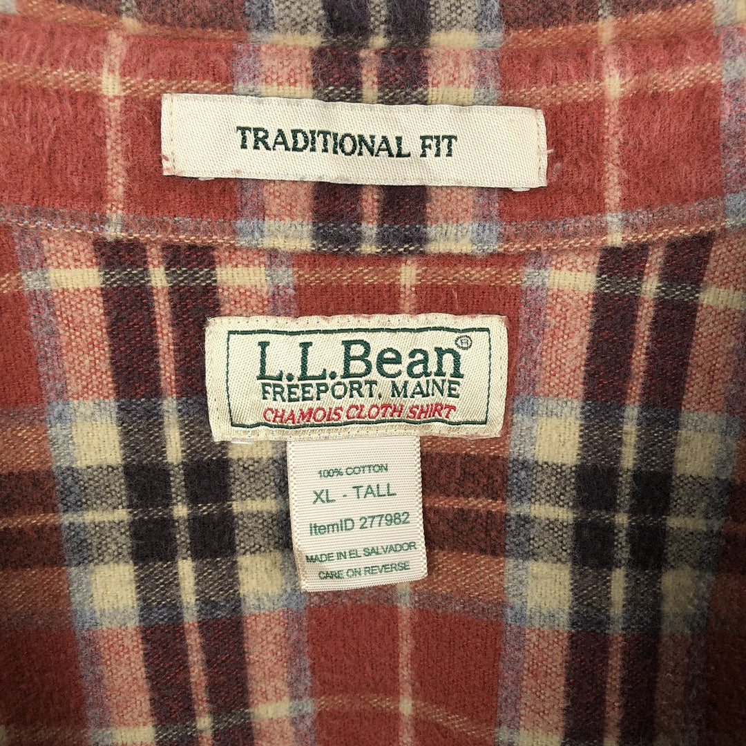 Vintage LLBean 90s-00'S Shammy Shirt, Check Pattern, Long Sleeve, Men's Size XL cotton orange type Vintage Second Hand