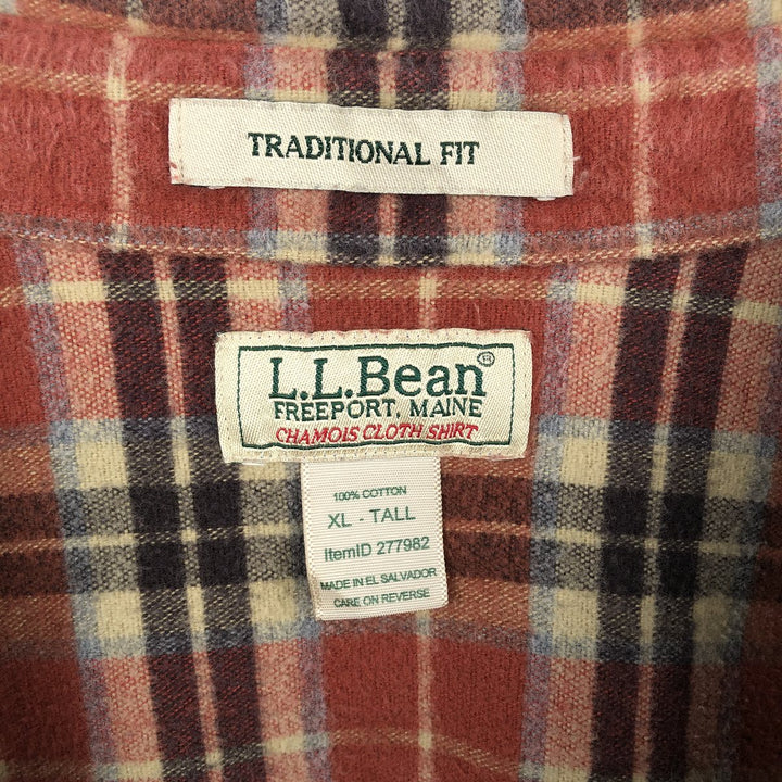 Vintage LLBean 90s-00'S Shammy Shirt, Check Pattern, Long Sleeve, Men's Size XL cotton orange type Vintage Second Hand
