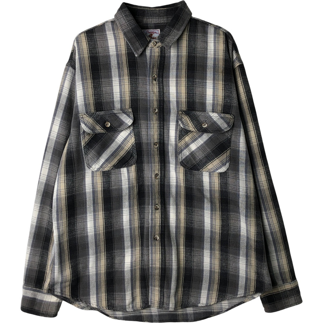 1980'S - Vintage PRENTISS OUTDOORS Long Sleeve Light Flannel Check Shirt, Men's Size L cotton gray type Vintage Second Hand