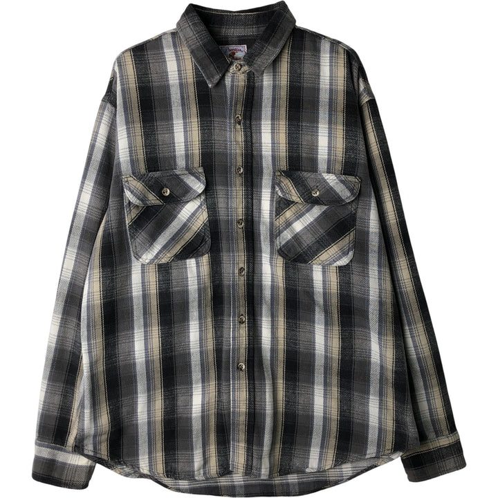 1980'S - Vintage PRENTISS OUTDOORS Long Sleeve Light Flannel Check Shirt, Men's Size L cotton gray type Vintage Second Hand