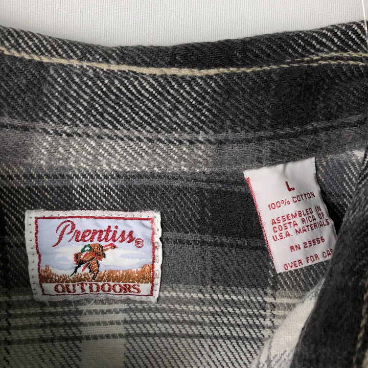 1980'S - Vintage PRENTISS OUTDOORS Long Sleeve Light Flannel Check Shirt, Men's Size L cotton gray type Vintage Second Hand