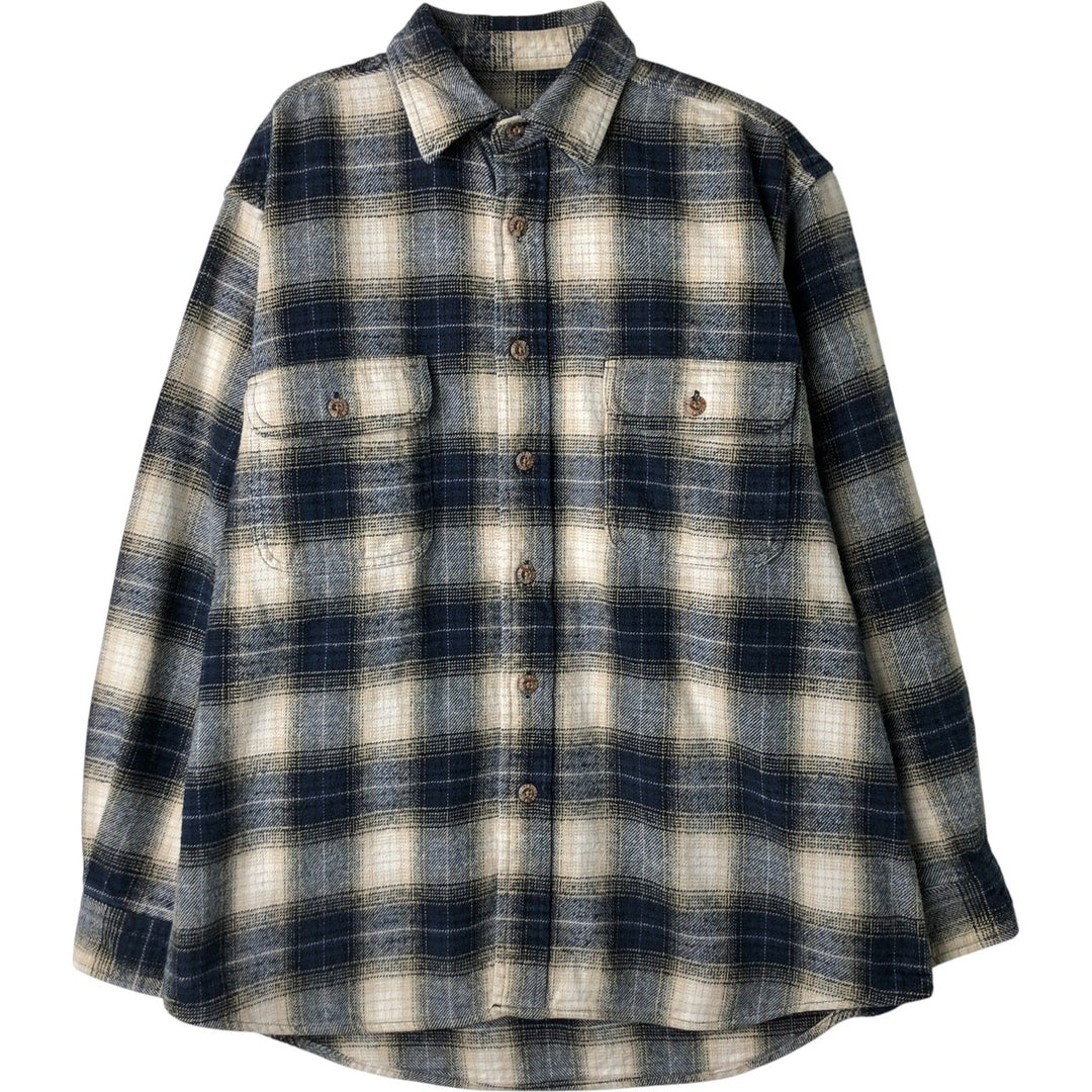 Field and Stream FIELD AND STREAM Ombre Check Long Sleeve Flannel Check Shirt Men's M Size cotton navy blue type Vintage Second Hand