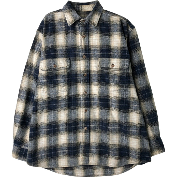Field and Stream FIELD AND STREAM Ombre Check Long Sleeve Flannel Check Shirt Men's M Size cotton navy blue type Vintage Second Hand