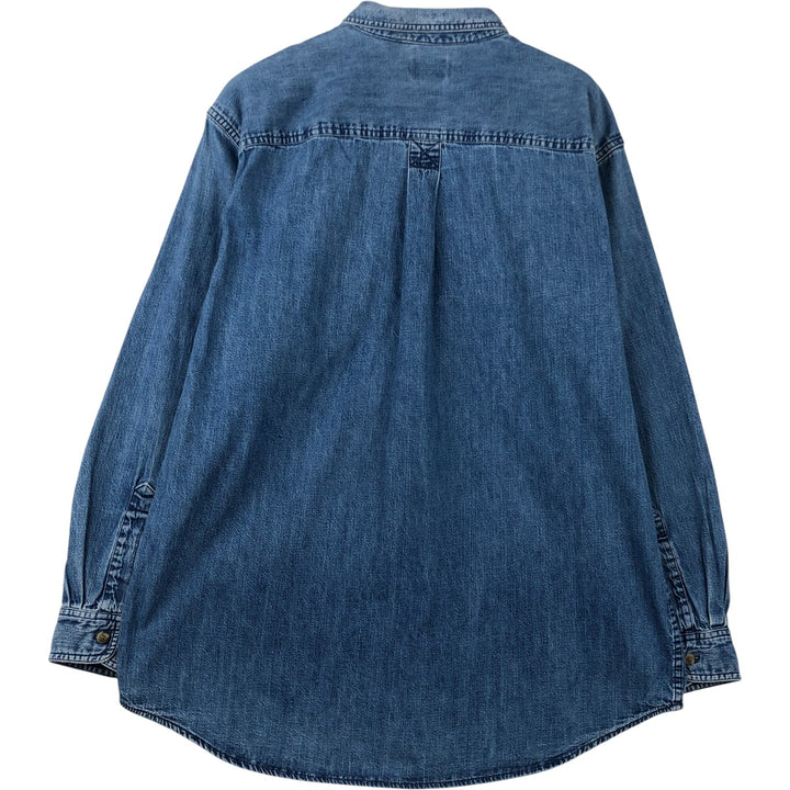 90s-00'S Vintage LLBean Long Sleeve Button-Down Denim Shirt, Men's Size L cotton blue type Vintage Second Hand