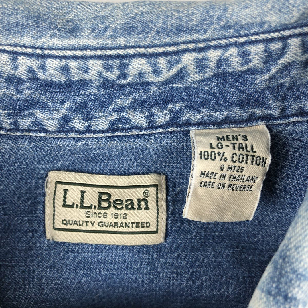 90s-00'S Vintage LLBean Long Sleeve Button-Down Denim Shirt, Men's Size L cotton blue type Vintage Second Hand