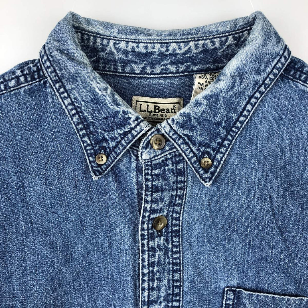 90s-00'S Vintage LLBean Long Sleeve Button-Down Denim Shirt, Men's Size L cotton blue type Vintage Second Hand