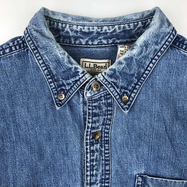90s-00'S Vintage LLBean Long Sleeve Button-Down Denim Shirt, Men's Size L cotton blue type Vintage Second Hand