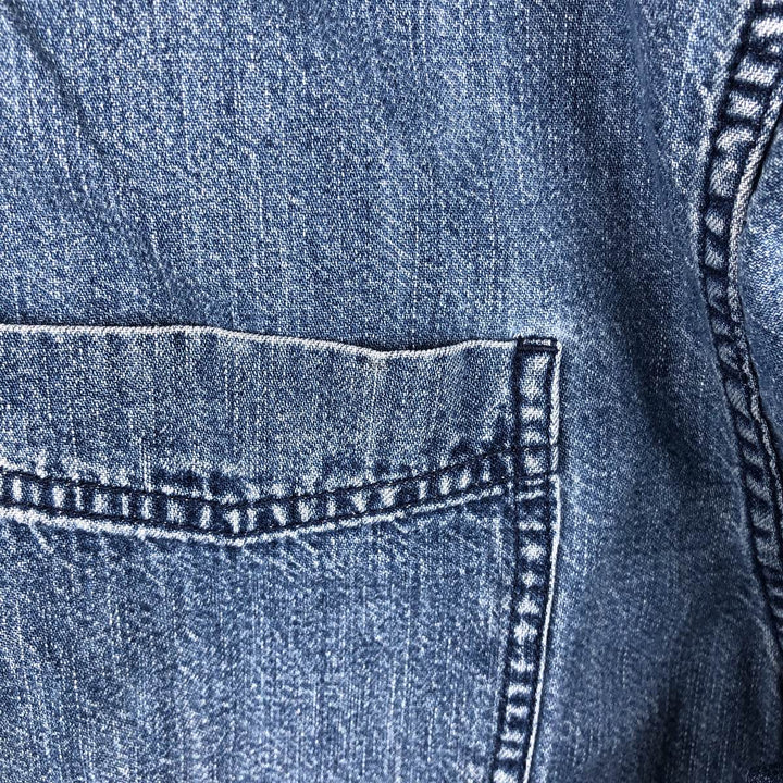 90s-00'S Vintage LLBean Long Sleeve Button-Down Denim Shirt, Men's Size L cotton blue type Vintage Second Hand