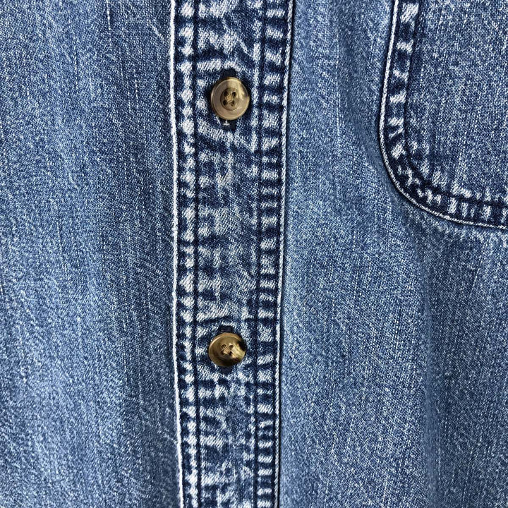 90s-00'S Vintage LLBean Long Sleeve Button-Down Denim Shirt, Men's Size L cotton blue type Vintage Second Hand