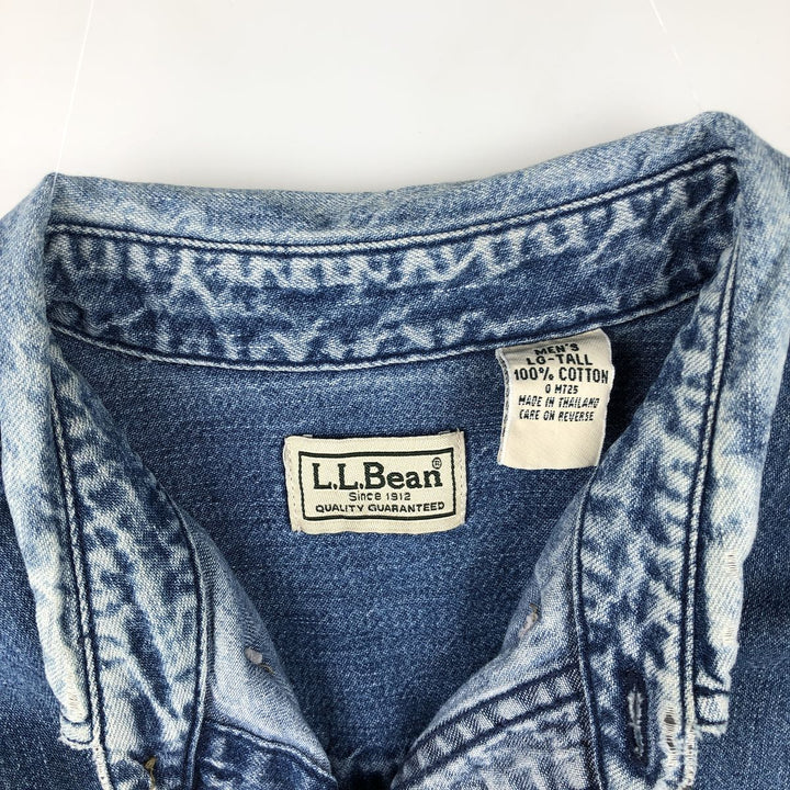 90s-00'S Vintage LLBean Long Sleeve Button-Down Denim Shirt, Men's Size L cotton blue type Vintage Second Hand