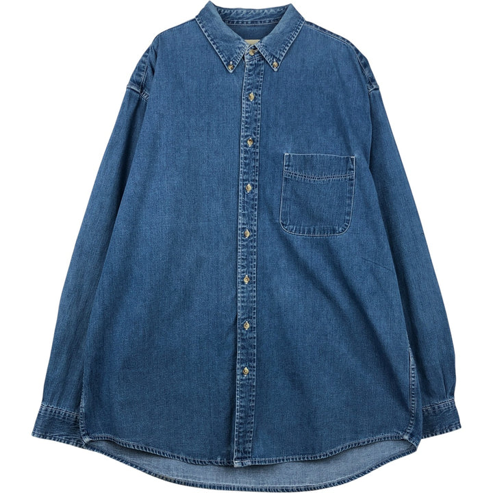 Eddie Bauer long-sleeved button-down denim shirt, men's size XL cotton blue type Vintage Second Hand