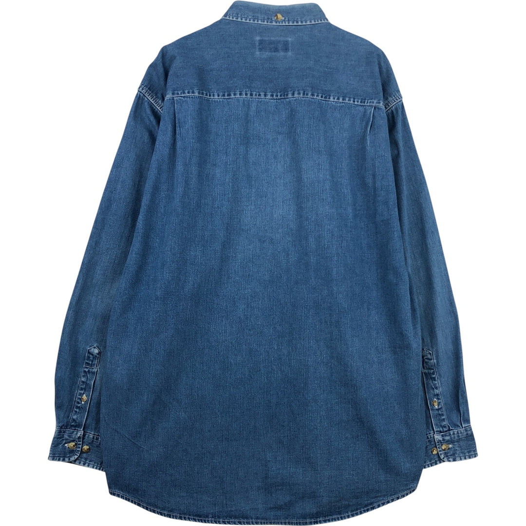 Eddie Bauer long-sleeved button-down denim shirt, men's size XL cotton blue type Vintage Second Hand