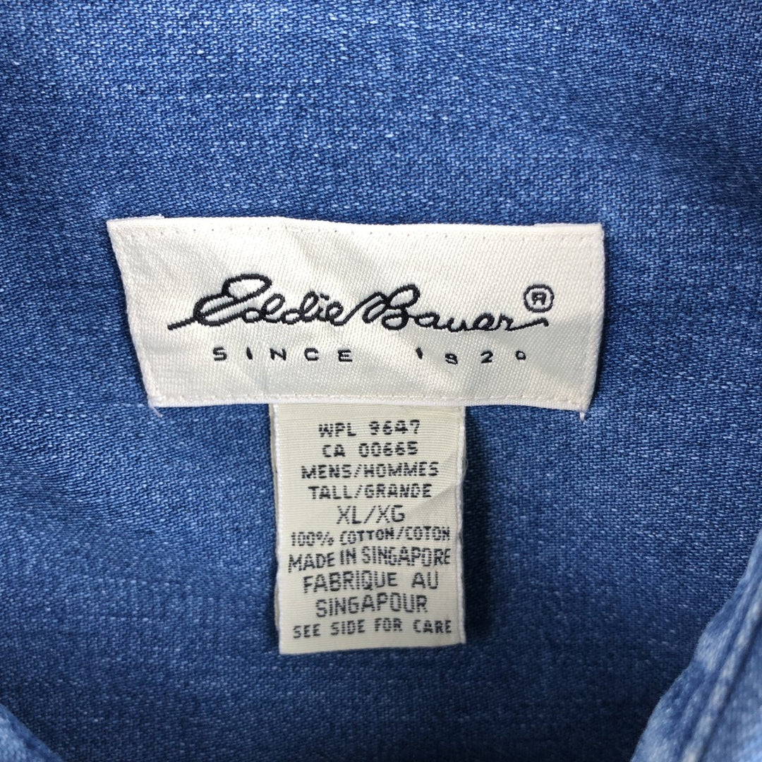 Eddie Bauer long-sleeved button-down denim shirt, men's size XL cotton blue type Vintage Second Hand