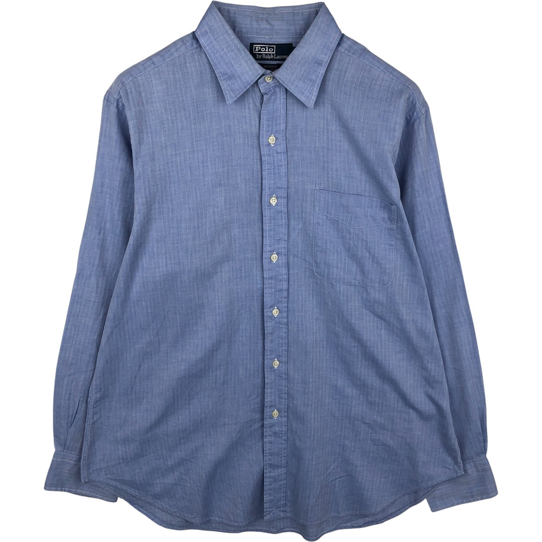 Ralph Lauren POLO by Ralph Lauren ANDREW herringbone long sleeve cotton shirt, men's XL size cotton Blue type light blue Vintage Second Hand