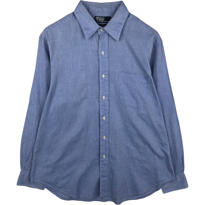 Ralph Lauren POLO by Ralph Lauren ANDREW herringbone long sleeve cotton shirt, men's XL size cotton Blue type light blue Vintage Second Hand