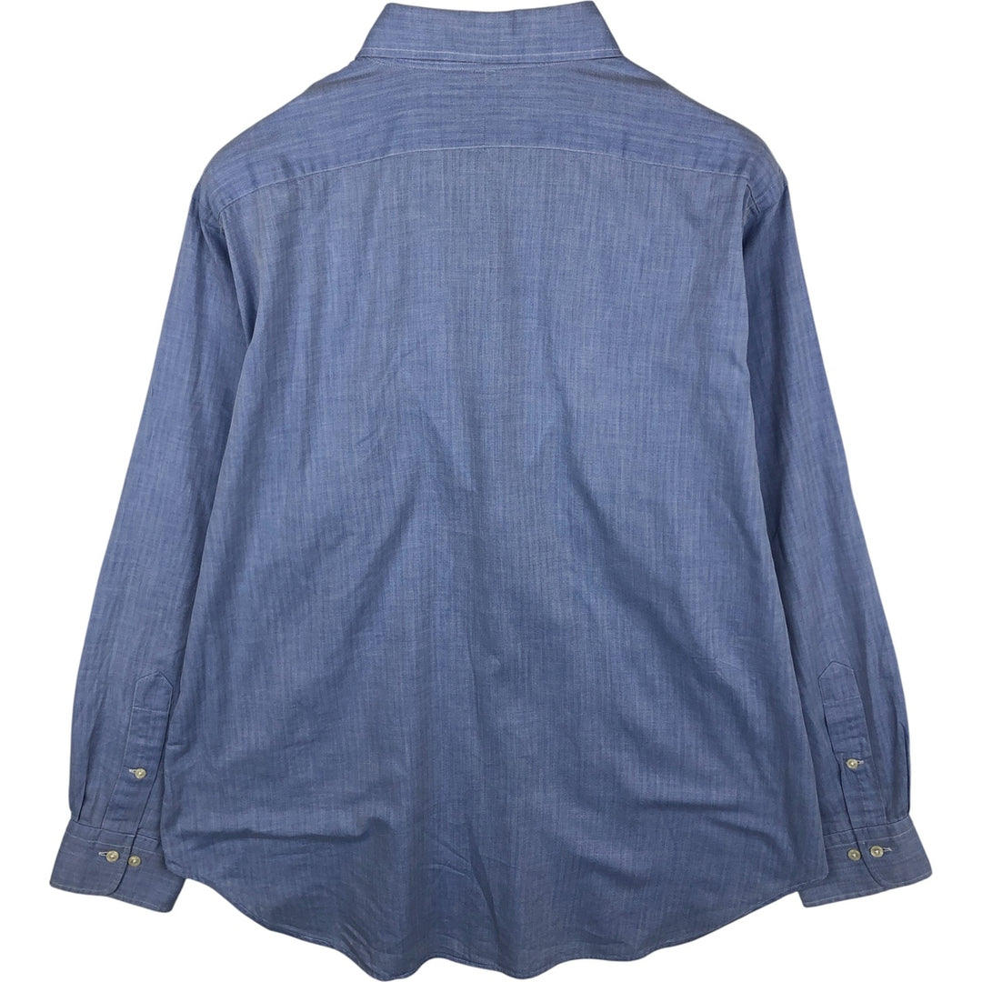 Ralph Lauren POLO by Ralph Lauren ANDREW herringbone long sleeve cotton shirt, men's XL size cotton Blue type light blue Vintage Second Hand