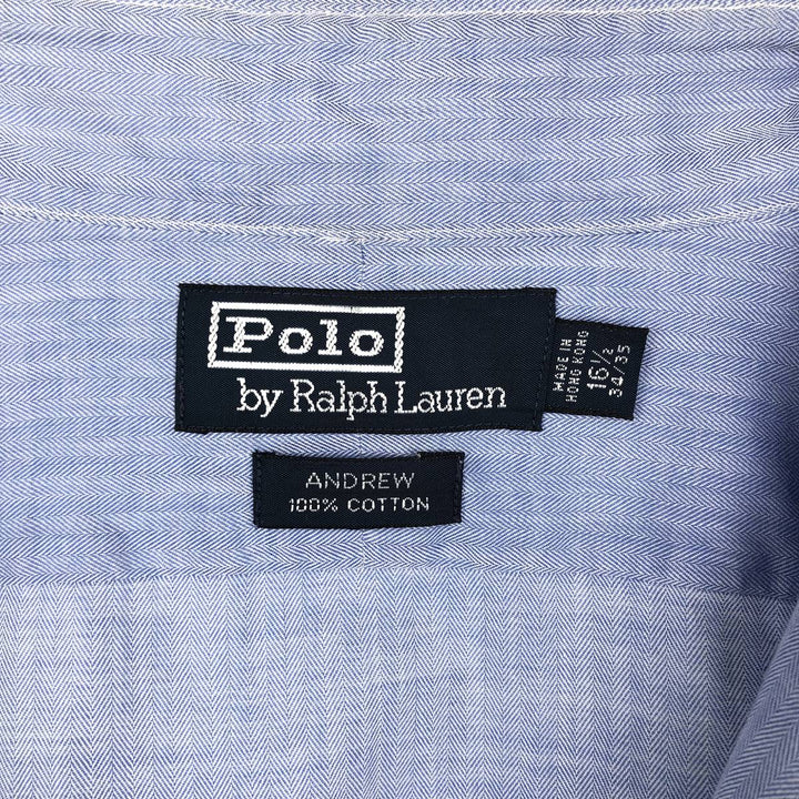 Ralph Lauren POLO by Ralph Lauren ANDREW herringbone long sleeve cotton shirt, men's XL size cotton Blue type light blue Vintage Second Hand