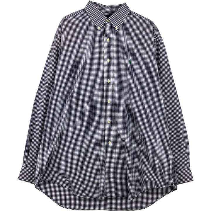 Ralph Lauren BLAKE Gingham Check Long Sleeve Button-Down Check Shirt, Men's Size L cotton white type Vintage Second Hand
