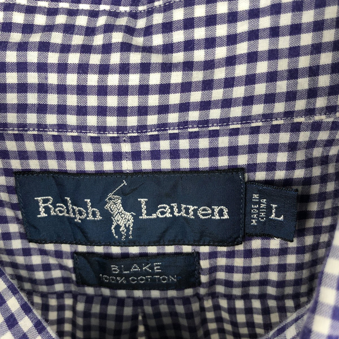 Ralph Lauren BLAKE Gingham Check Long Sleeve Button-Down Check Shirt, Men's Size L cotton white type Vintage Second Hand