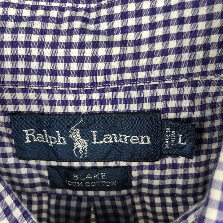 Ralph Lauren BLAKE Gingham Check Long Sleeve Button-Down Check Shirt, Men's Size L cotton white type Vintage Second Hand