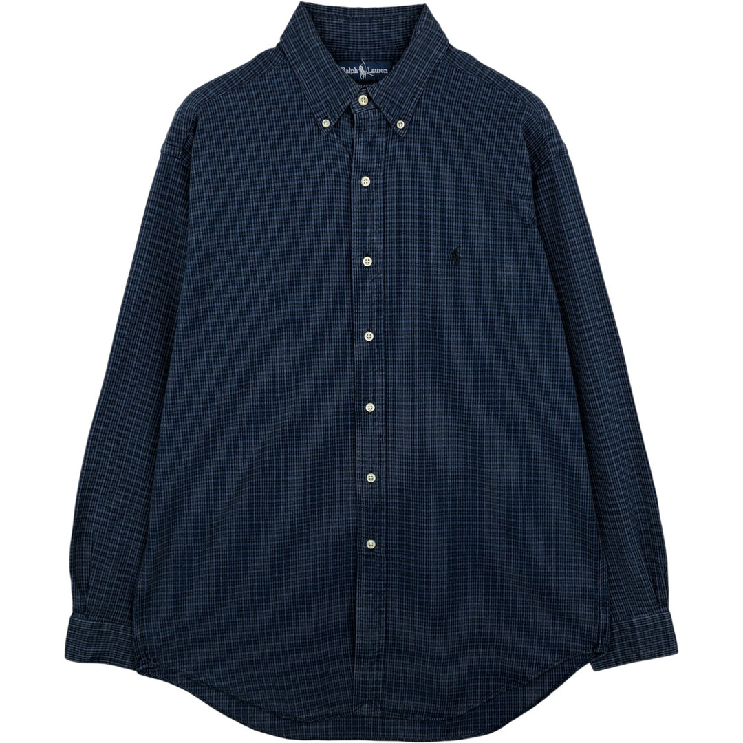 Ralph Lauren BLAKE long sleeve button down check shirt, men's size M cotton navy blue type Vintage Second Hand