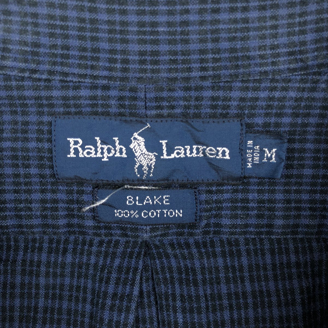 Ralph Lauren BLAKE long sleeve button down check shirt, men's size M cotton navy blue type Vintage Second Hand
