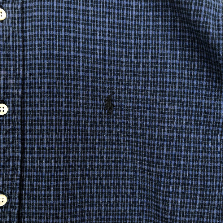 Ralph Lauren BLAKE long sleeve button down check shirt, men's size M cotton navy blue type Vintage Second Hand