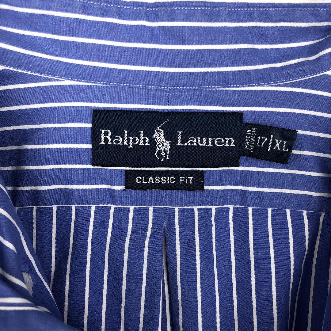 Ralph Lauren Classic Fit Long Sleeve Button Down Striped Shirt Men's XL cotton Blue type light blue Vintage Second Hand