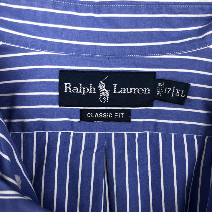 Ralph Lauren Classic Fit Long Sleeve Button Down Striped Shirt Men's XL cotton Blue type light blue Vintage Second Hand