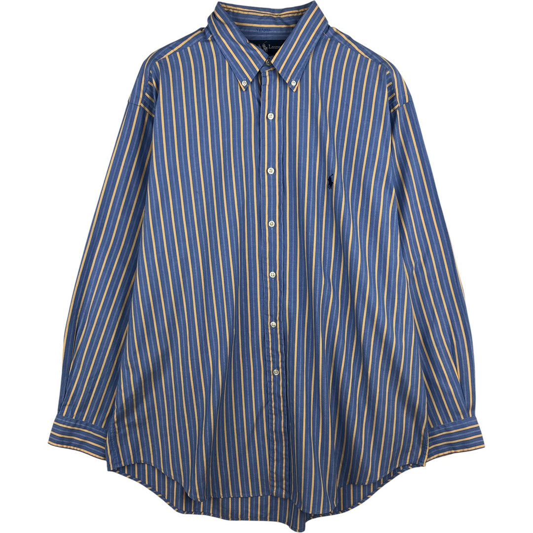 Ralph Lauren YARMOUTH Long Sleeve Button-Down Striped Shirt, Men's XL cotton blue type Vintage Second Hand