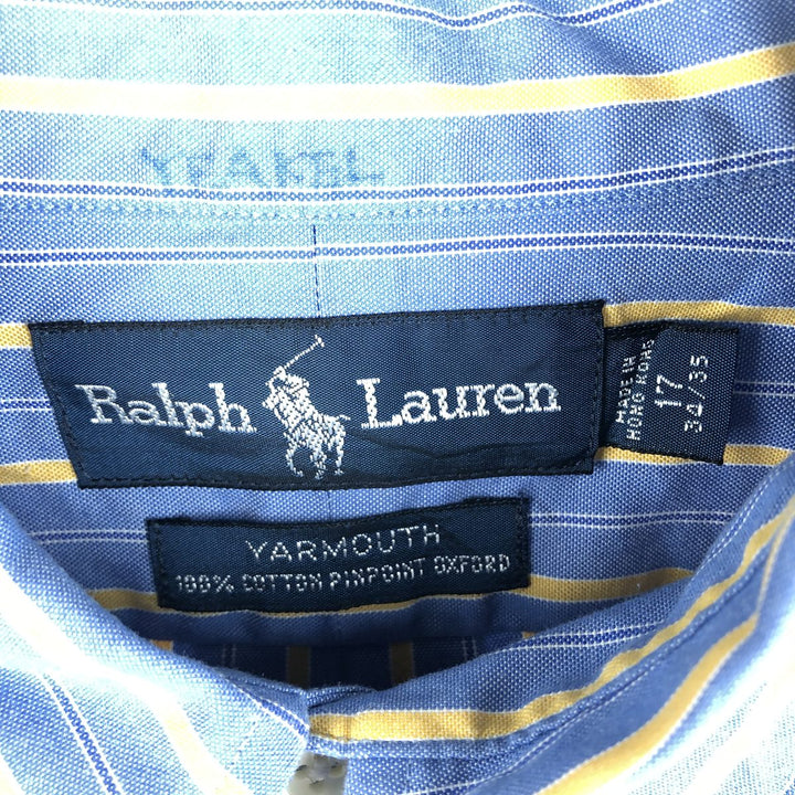 Ralph Lauren YARMOUTH Long Sleeve Button-Down Striped Shirt, Men's XL cotton blue type Vintage Second Hand
