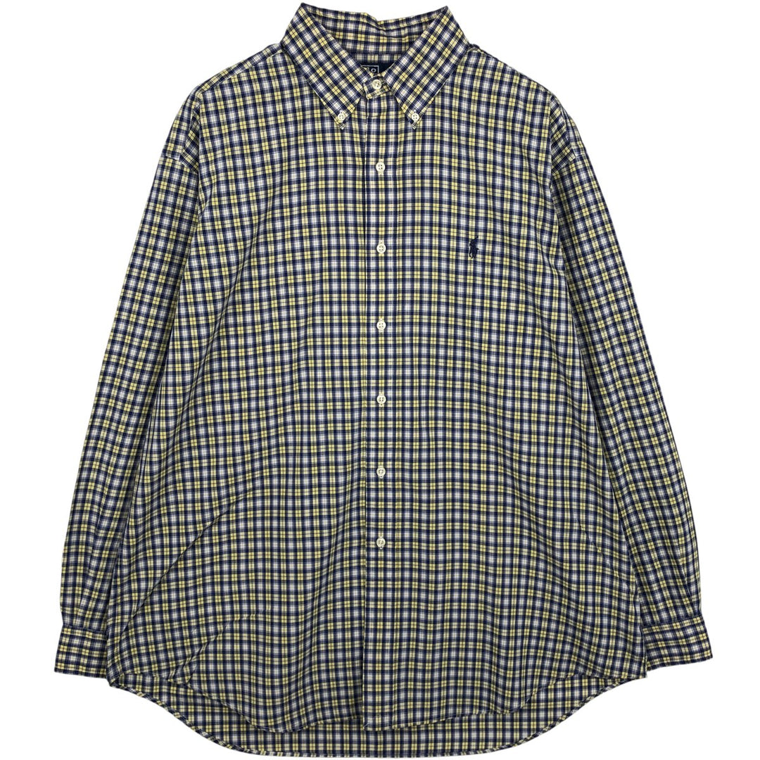 Ralph Lauren POLO by Ralph Lauren BLAKE long-sleeved button-down check shirt, men's size L cotton yellow type Vintage Second Hand