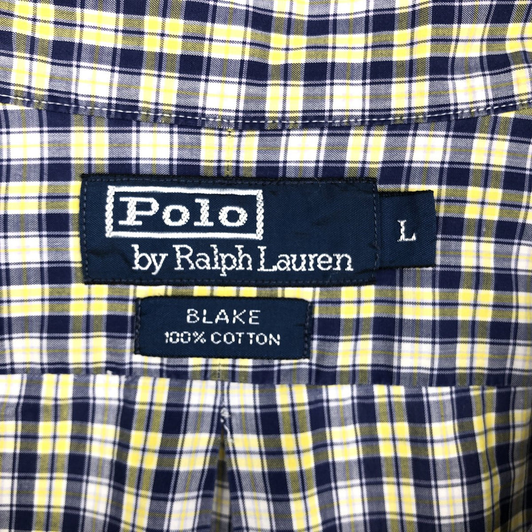 Ralph Lauren POLO by Ralph Lauren BLAKE long-sleeved button-down check shirt, men's size L cotton yellow type Vintage Second Hand