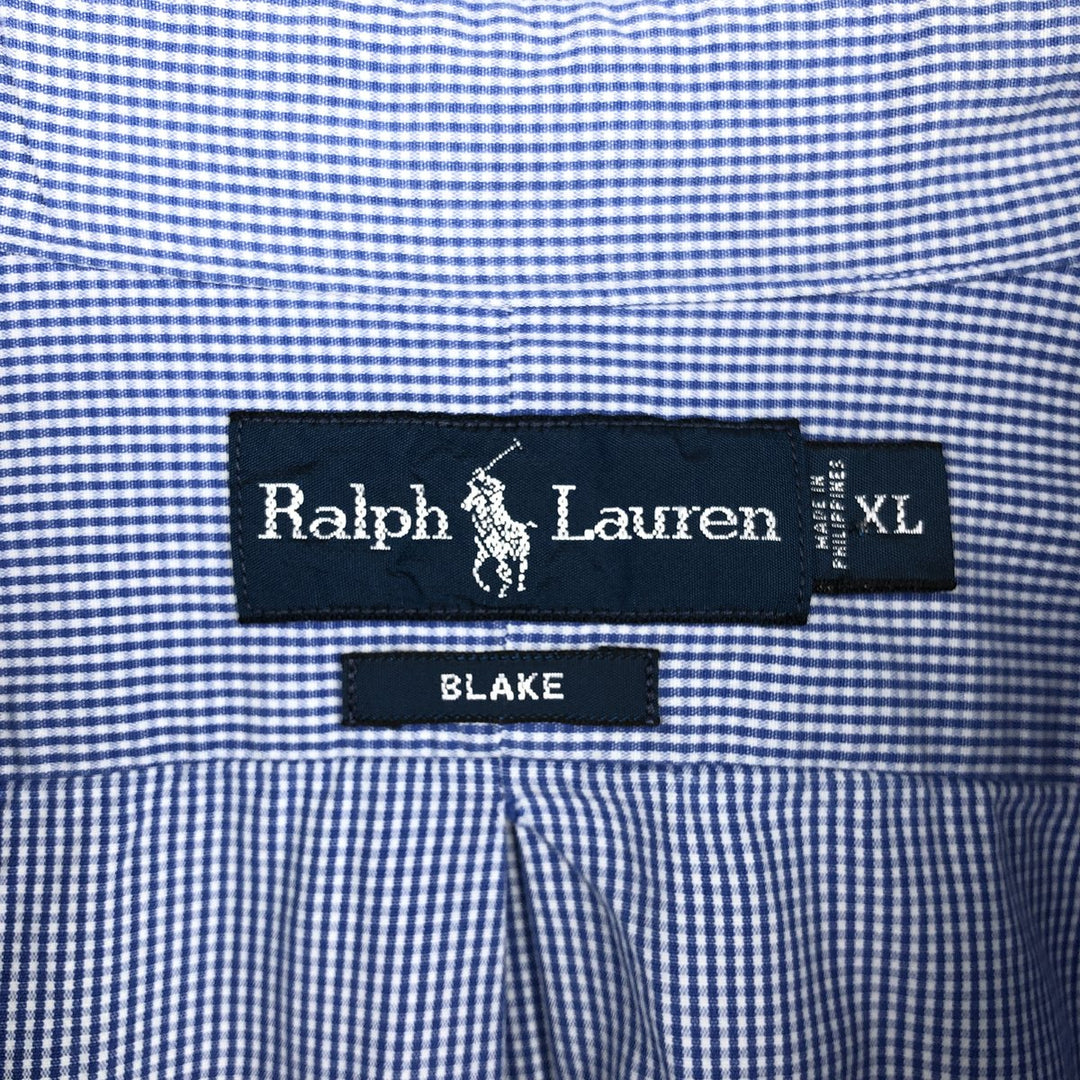 Ralph Lauren BLAKE long sleeve button down check shirt, men's XL size cotton blue type Vintage Second Hand