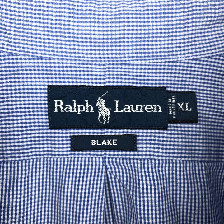 Ralph Lauren BLAKE long sleeve button down check shirt, men's XL size cotton blue type Vintage Second Hand