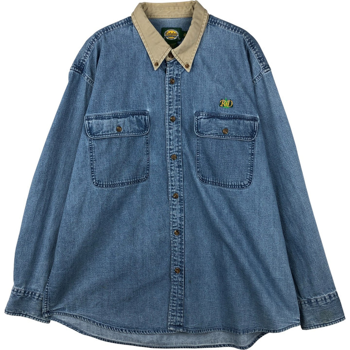 90'S Cabela's Vintage Long Sleeve Button-Down Denim Shirt, Men's Size XL cotton blue type Vintage Second Hand